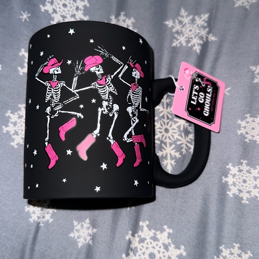 Halloween cowboy skeleton soft touch coffee mug